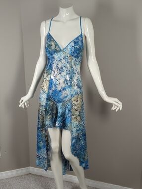 Shirley Of Hollywood Blue Floral Lace-Up Back Slip Dress